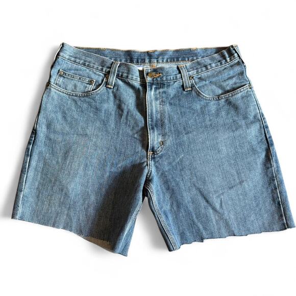 Distressed Cut Carhartt Blue Denim Grunge Y2K Summer Skater Shorts Sz.36 - Picture 3 of 7